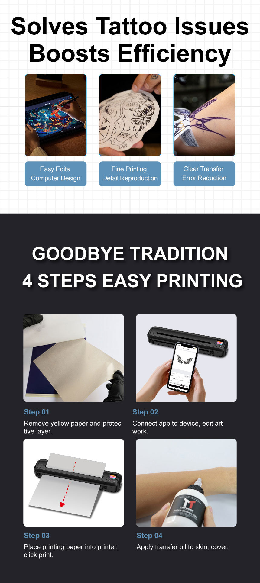 MHT Bluetooth Portable Tattoo Transfer Stencil Printer