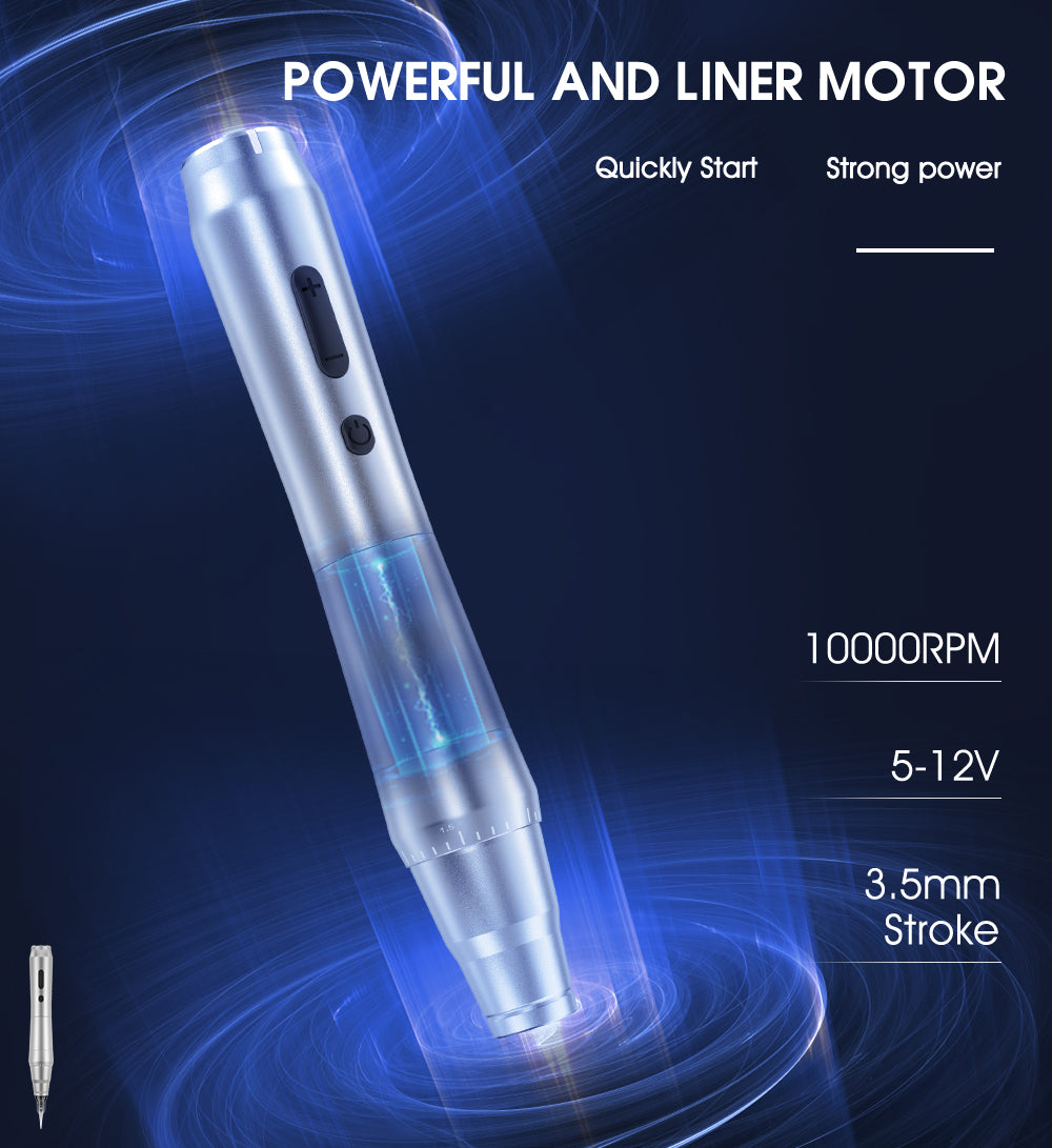 Biomaser TP010 Wireless PMU Machine Kit - Dual Battery, Swiss Motor, Silent for Eyebrows & Lips