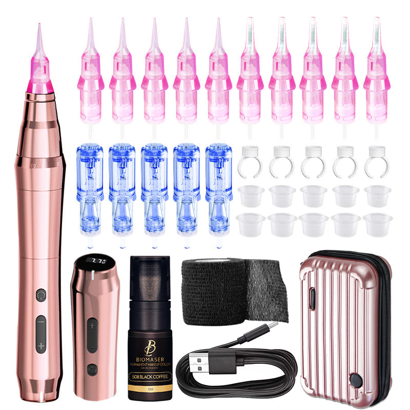Biomaser TP010 Wireless PMU Machine Kit - Dual Battery, Swiss Motor, Silent for Eyebrows & Lips