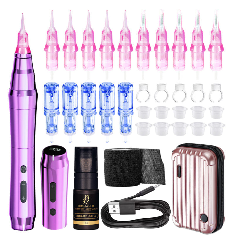 Biomaser TP010 Wireless PMU Machine Kit - Dual Battery, Swiss Motor, Silent for Eyebrows & Lips