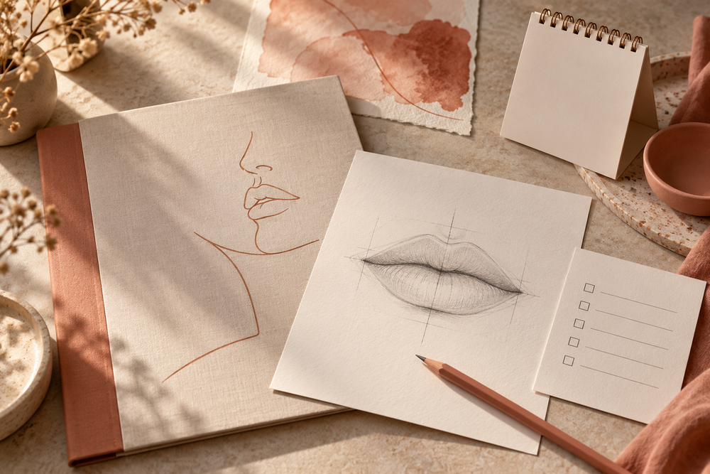 Paper lip design with blank consultation checklist and calendar
