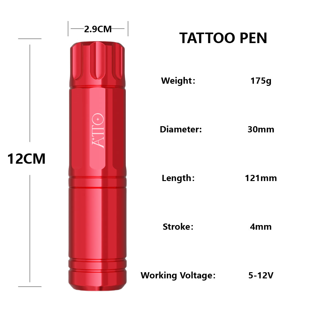 Atto Tattoo Machine Kit | Includes 10 Ink Cartridges & Needles for Professionals