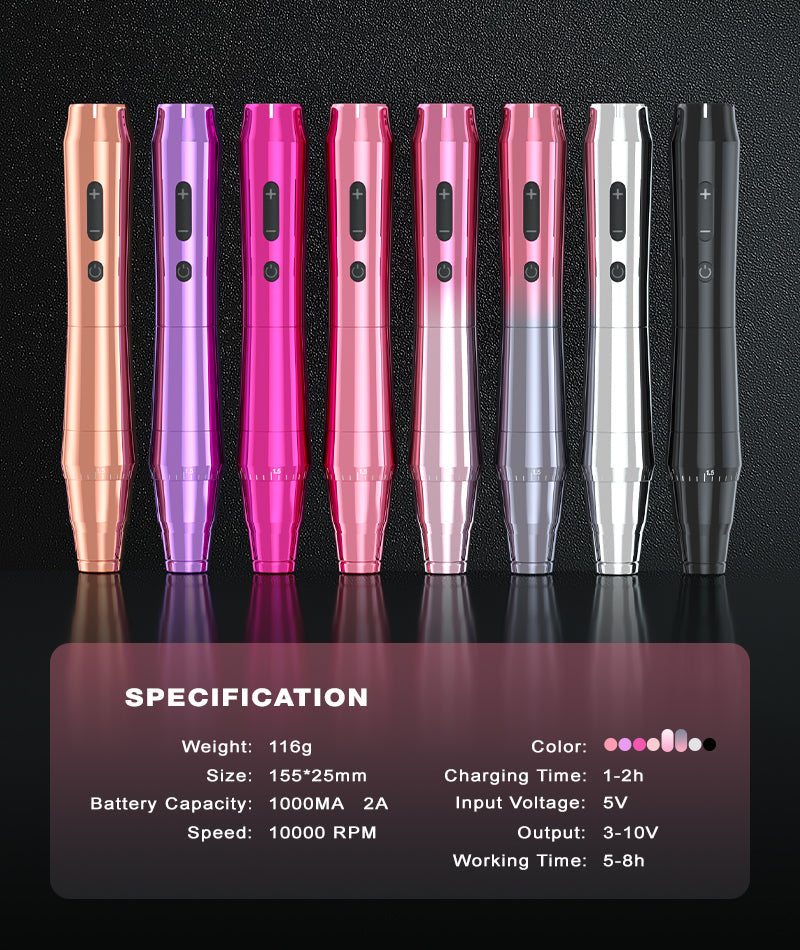 Biomaser TP010 Tattoo & Makeup Machine | Wireless 3.0mm Adjustable Stroke Pen